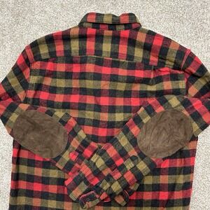 J Crew Men's Size M Plaid Button Front Long Sleeve Shirt Wool Blend Elbow Patch